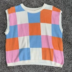 Colorful Checkered Sleeveless Sweater
